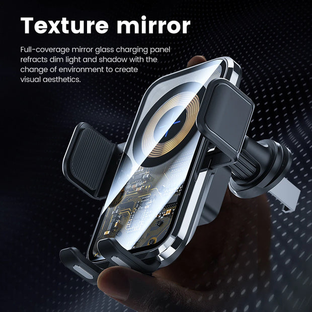 Fast Wireless Charger 15W 360 Rotating Intelligent Induction Vehicle Bracket Touch Sensing Texture Mirror Car Mount